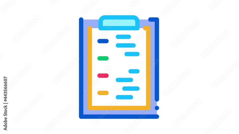 Poster statistician report tablet icon animation. color document on tablet, checklist or contract form text