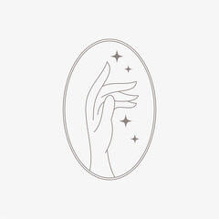 Elegant female hands in beautiful setting, Line art hand logo design vector illustration