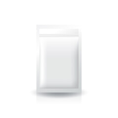 Blank white flat foil zip bag for food, healthy or beauty product.