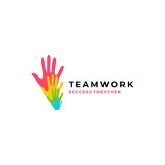 Hand diversity team community logo design vector illustration