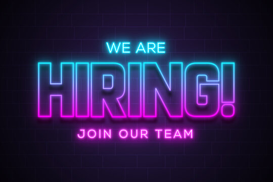  We are hiring join our team announcement lettering in neon glow effect