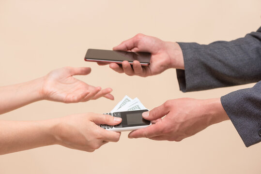 Buying a new smartphone trade in concept. Exchange of an old phone for a new one concept.