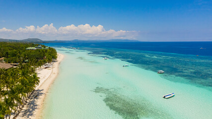 Fototapeta na wymiar Beautiful tropical beach and turquoise water view from above. Panglao island, Bohol, Philippines. Summer and travel vacation concept.