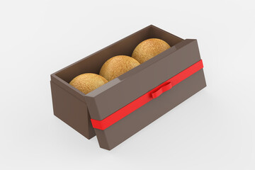 Kraft Paper Box with Chocolates in Foil Mockup isolated on white background. 3d illustration