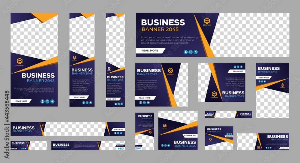 Wall mural set of business web banner templates with different standard size. abstract corporate horizontal, ve