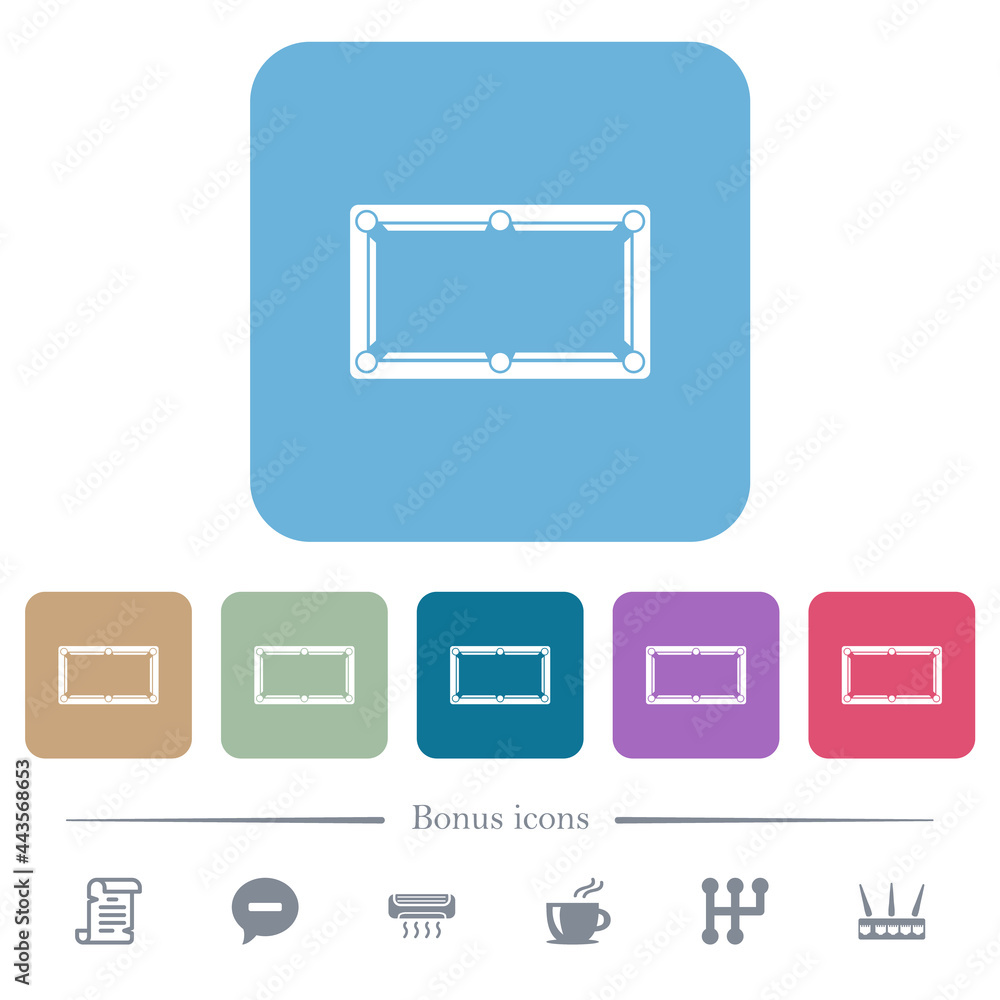 Poster empty billiard table flat icons on color rounded square backgrounds