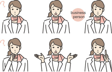 受付・接客業の女性のイラストカット  ベクター 疑問 困り事 