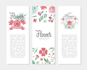 Floral Flyer of Leaflet for Flower Shop Design Vector Vertical Template