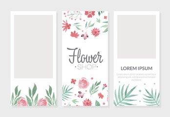Floral Flyer of Leaflet for Flower Shop Design Vector Vertical Template