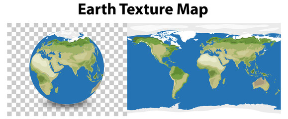 Earth planet on transparent with Earth texture map