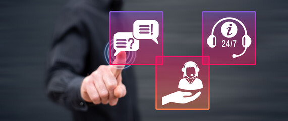 Man touching a customer service concept