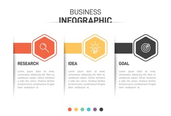Concept of arrow business model with 3 successive steps. Three colorful graphic elements. Timeline design for brochure, presentation. Infographic design layout.