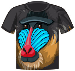 Front of t-shirt with face of mandrill monkey pattern