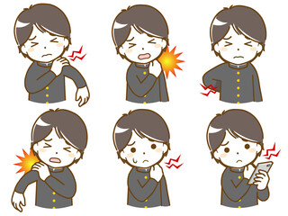 首や肩が痛い男子学生