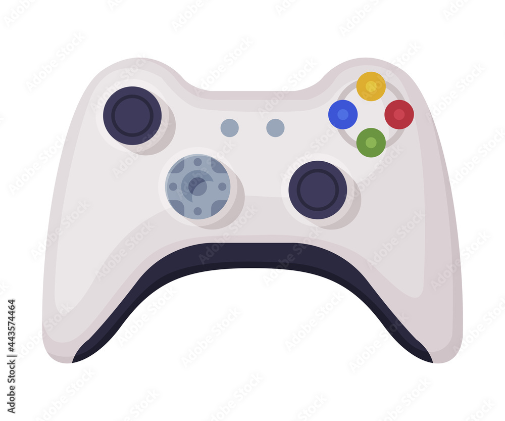 Poster modern video game console controller, joystick of game console cartoon vector illustration