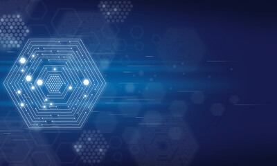 technology background with hexagon elements and blue light, Modern abstract illustrations suited to digital content.