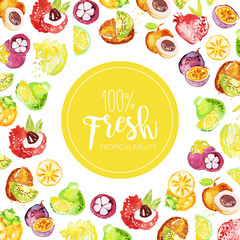 Fresh and Juicy Watercolor Fruit as Natural Product Market Promotion Card Vector Template