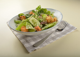 fresh chef Caesar salad with bread and ham salad dressing western appetiser halal menu