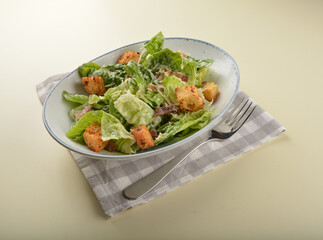 fresh chef Caesar salad with bread and ham salad dressing western appetiser halal menu