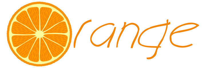 Obraz na płótnie Canvas Vector lettering of an Orange on a white background for a logo, brand of fresh fruit or juice.