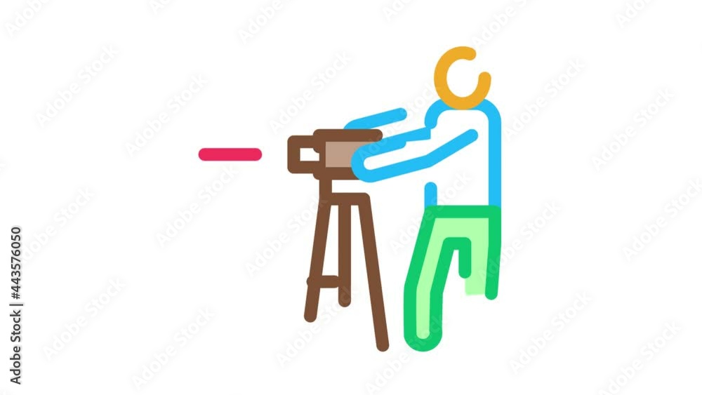 Wall mural worker measuring landscape icon animation. color engineer human with topography measuring equipment 