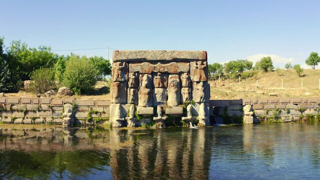 Hittite Holy Water Temple, ancient Hittite monument Eflatun Spring.. 4K.
Turkey. 3.