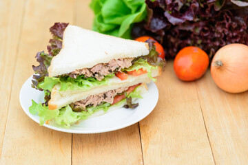 Closeup to Sandwich tuna in white dish