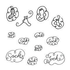 Set of blank socks. Hand drawn doodle sock in vector format. Template can be used for logo, icon, card.