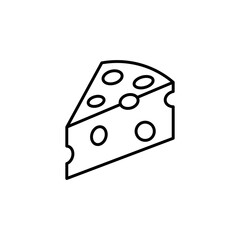 Cheese slice black line icon. Cheese advertising. Trendy flat isolated outline symbol on white can be used for: illustration, sign, logo, mobile, app, design, web, dev, ui, ux, gui. Vector EPS 10