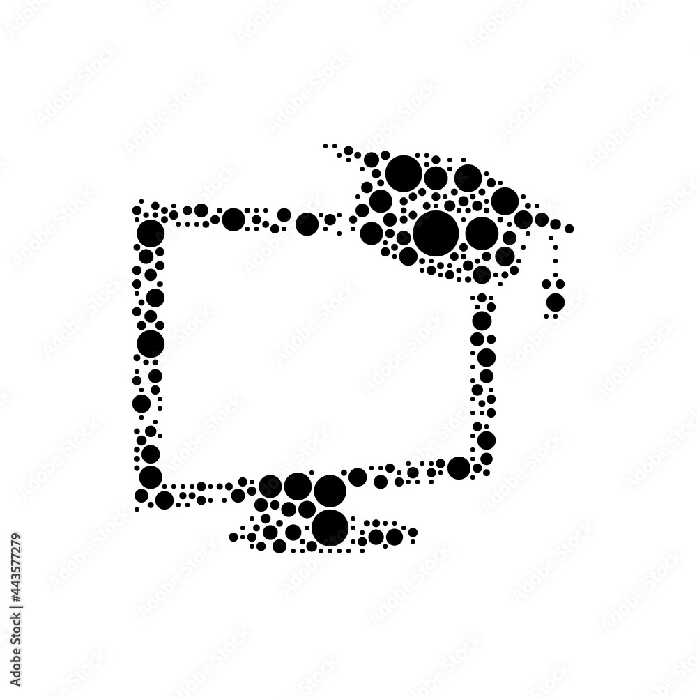 Poster a large distance learning symbol in the center made in pointillism style. the center symbol is fille