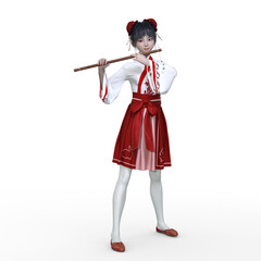 3D render : the portrait of an anime girl pose as the anime fighter girl