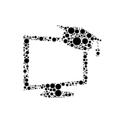 A large distance learning symbol in the center made in pointillism style. The center symbol is filled with black circles of various sizes. Vector illustration on white background