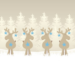 Weihnachten Rentiere im Schnee und Tannenwald, Cartoon Illustration Vektor