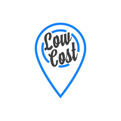 Logo con texto Low Cost en marcador de posición con lineas en color gris y azul