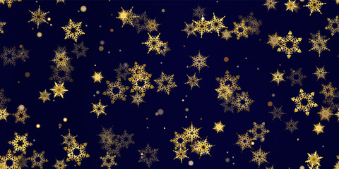 Gold snowflakes holiday seamless pattern.