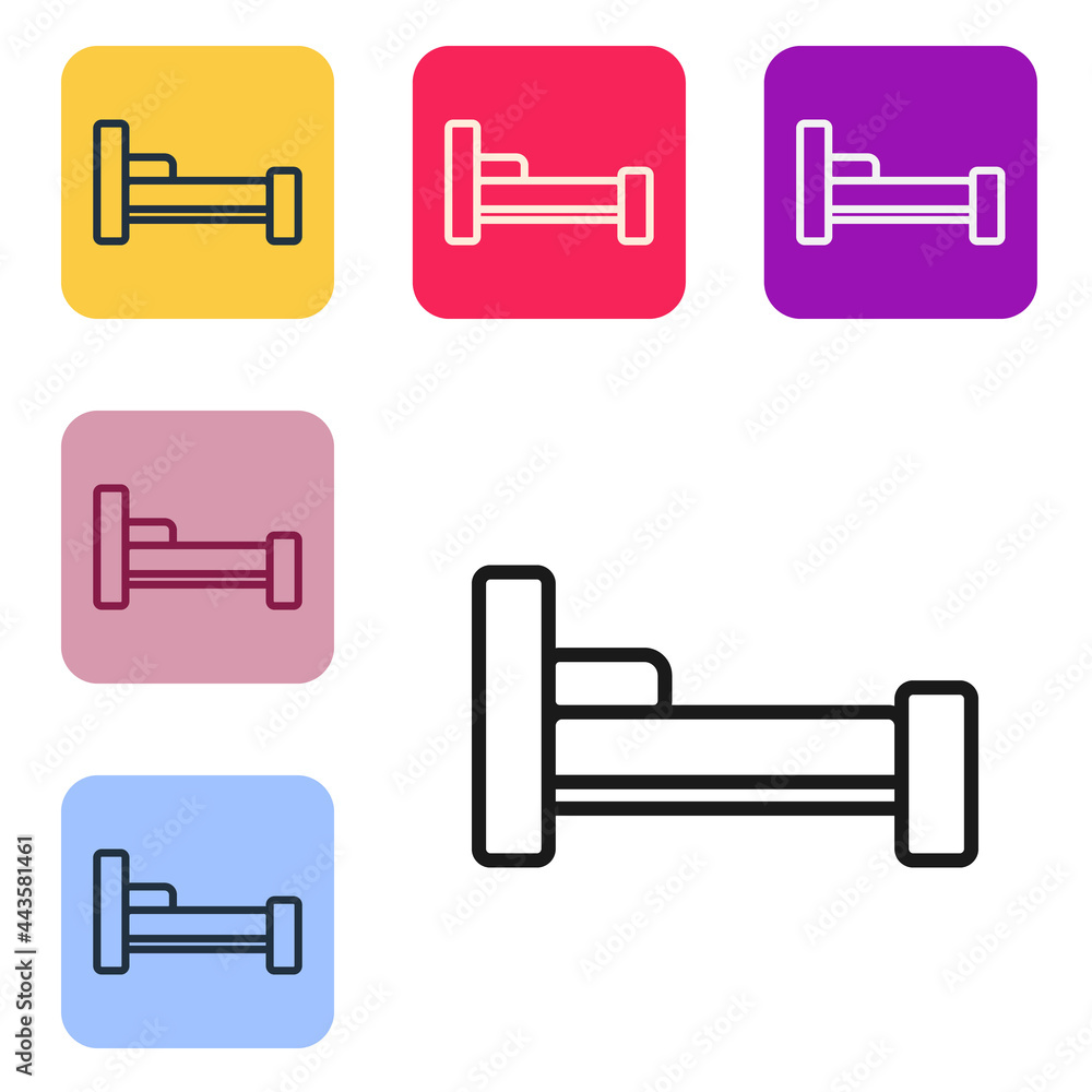 Poster black line bed icon isolated on white background. set icons in color square buttons. vector