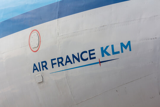 Amsterdam Schiphol Airport, NorthHolland/the Netherlands - March 10 2016: Air France KLM painted on the side of a fokker 100 on viewing platform