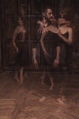 Fototapeta na wymiar Digital Composite Image Of People On Wooden Floor