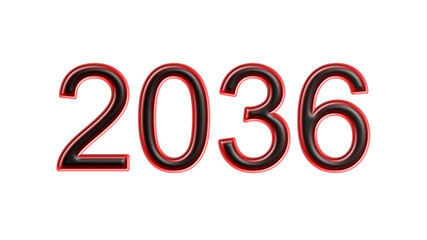 red 2036 number 3d effect white background