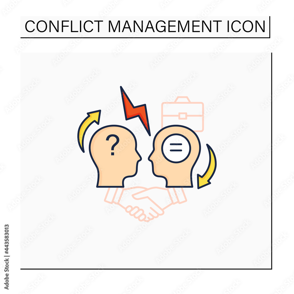 Poster conflict resolution color icon.conflict between two persons.peaceful solution to disagreement.resolv