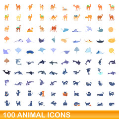 100 animal icons set. Cartoon illustration of 100 animal icons vector set isolated on white background
