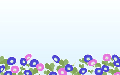 下部にアサガオの花が咲き誇る花枠（水色背景
