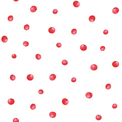 A pattern of cranberry berries. The image is hand-drawn and isolated on a white background. Watercolor painting.