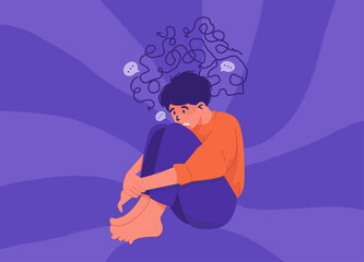 Flat illustration of depression woman