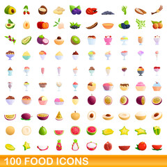 100 food icons set. Cartoon illustration of 100 food icons vector set isolated on white background