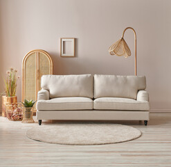 Wooden furniture, sofa and cabinet style, lamp decoration and carpet style.