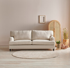 Wooden furniture, sofa and cabinet style, lamp decoration and carpet style.