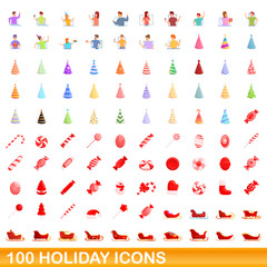 100 holiday icons set. Cartoon illustration of 100 holiday icons vector set isolated on white background