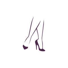 Beautiful hand drawn woman foot on high heels shoes silhouette isolated. Vector flat illustration. For emblem, tag, logo, banner etc.