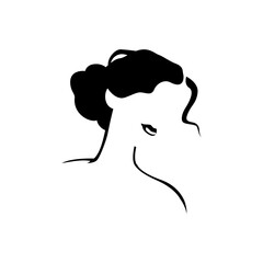 Beautiful young lady portrait isolated. Awesome model head hand drawn silhouette. Vector flat illustration. For emblem, tag, logo, banner etc.